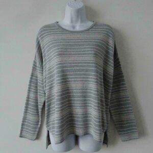 New EILEEN FISHER Grey White Stripe Organic Cotton Crew Neck Box Top Sweater S